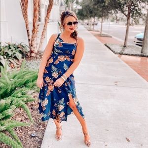 Petal &  Pup Navy floral midi length dress